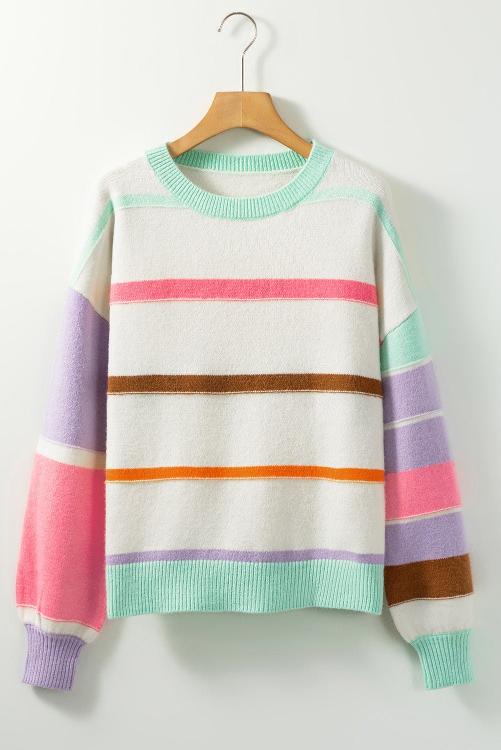 Contrast Striped Round Neck Drop Shoulder Sweater - Mervyns