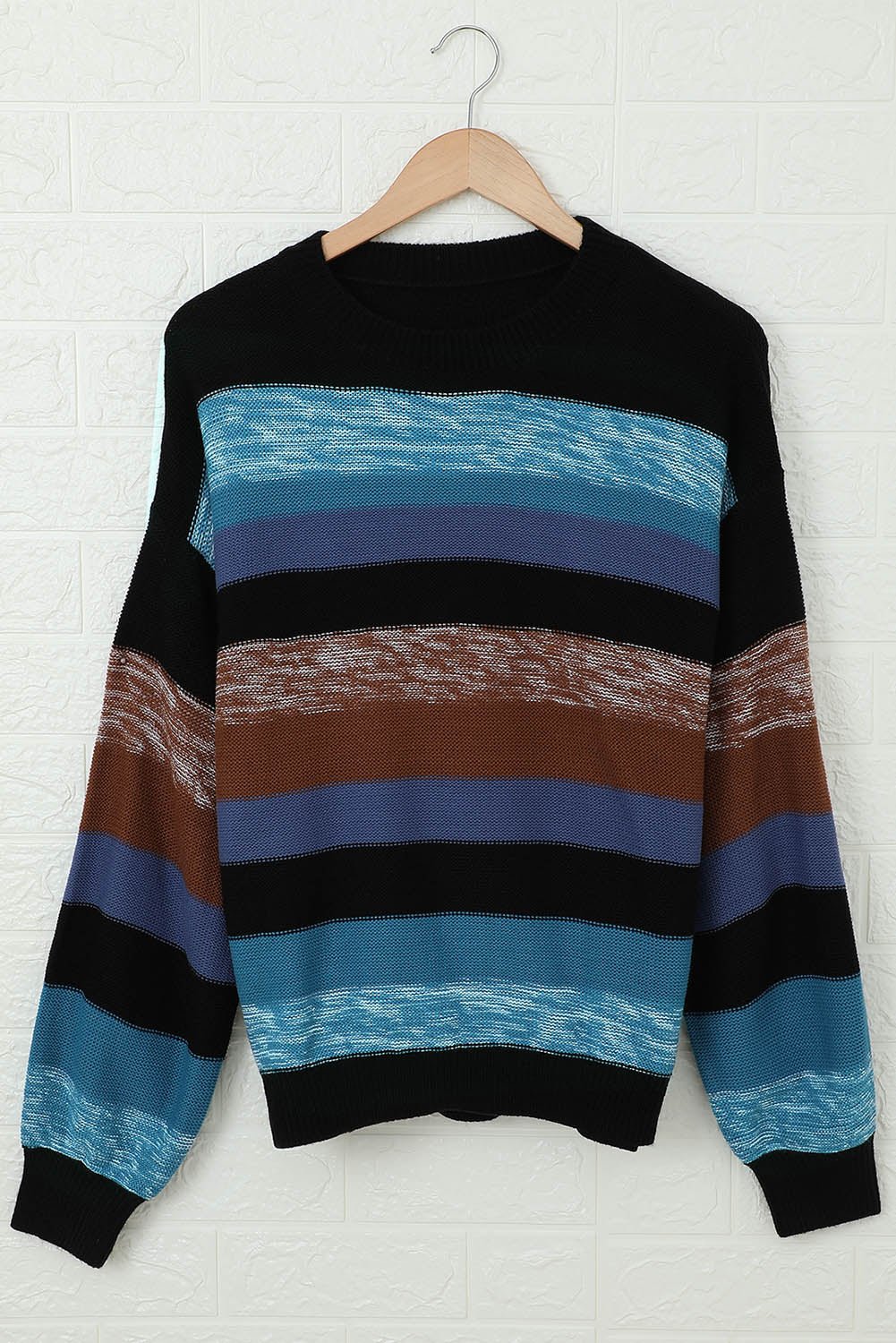 Contrast Striped Round Neck Drop Shoulder Sweater - Mervyns