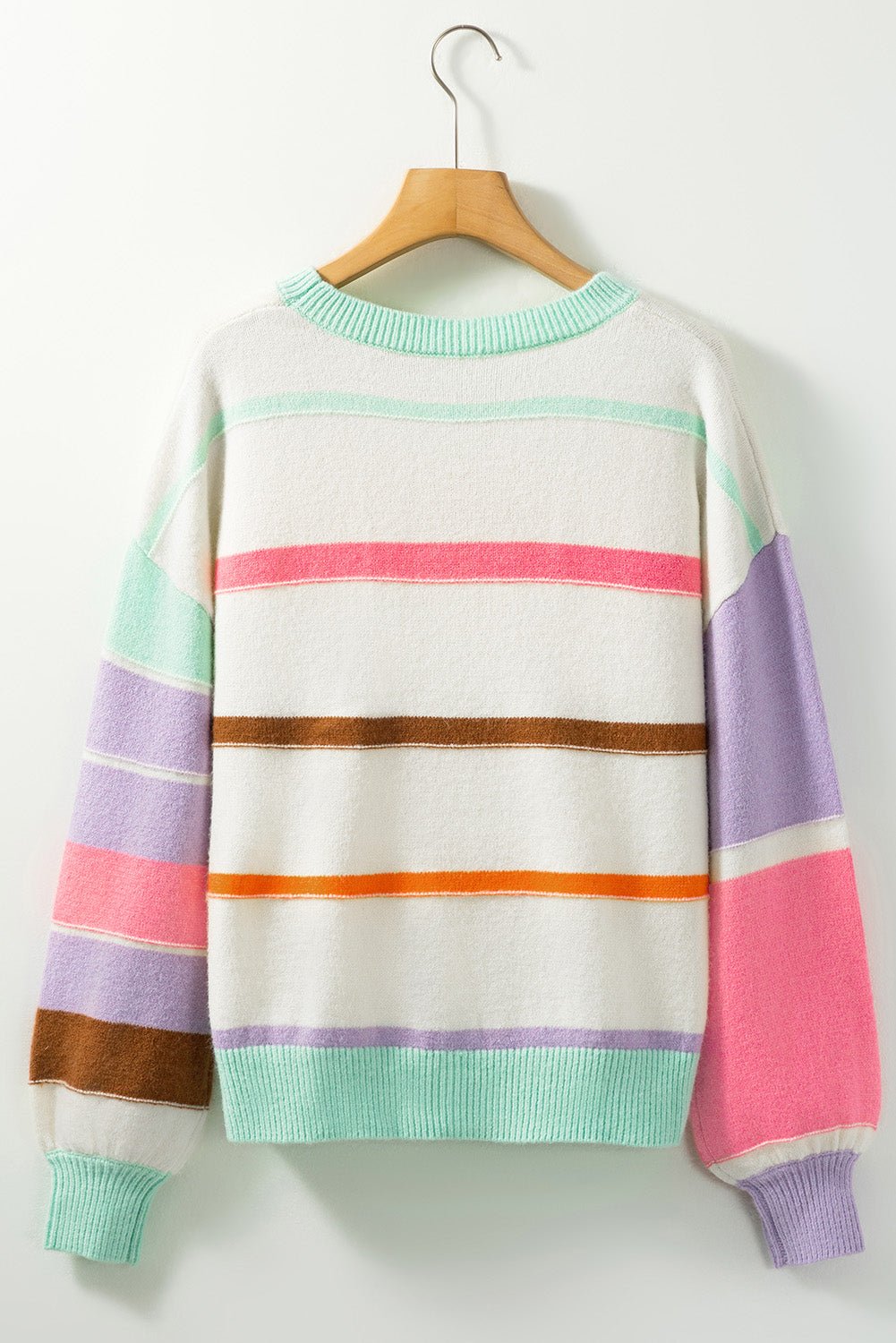 Contrast Striped Round Neck Drop Shoulder Sweater - Mervyns