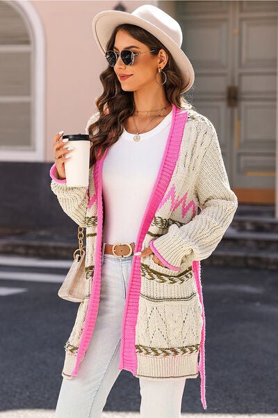 Contrast Tied Open Front Cardigan - Mervyns