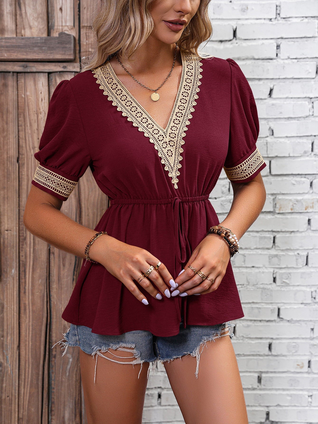 Contrast V - Neck Babydoll Top - Mervyns