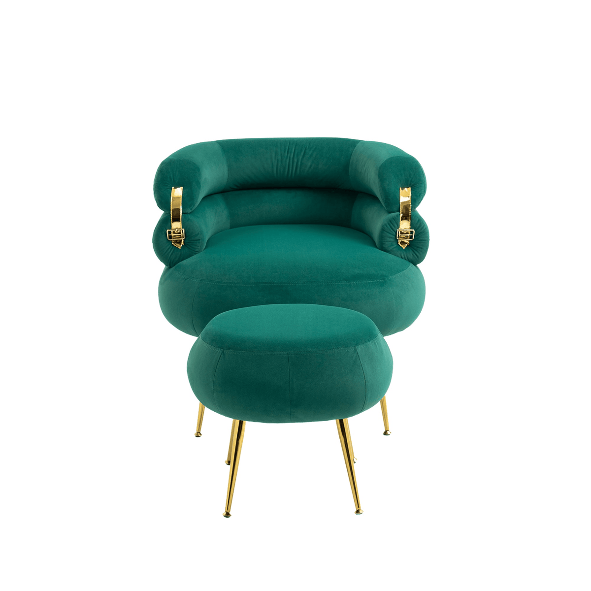 COOLMORE Upholstered Velvet Barrel Accent Chair with Ottoman,Accent Comfy Lounge Arm Chair and Footrest Stool Set,Single Sofa Armchair with Lounge Seat for Bedroom,Office (Green) - Mervyns