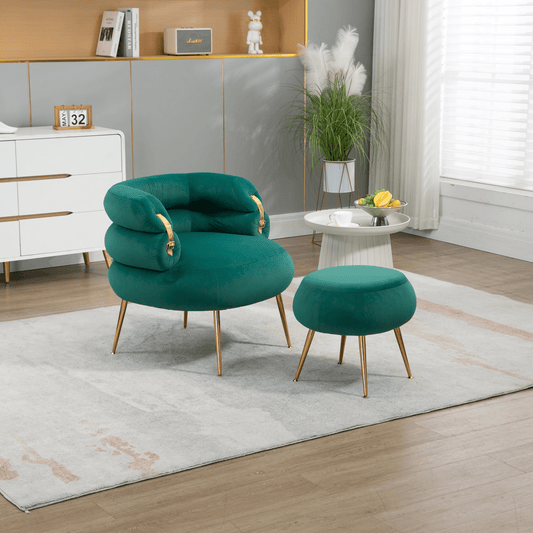 COOLMORE Upholstered Velvet Barrel Accent Chair with Ottoman,Accent Comfy Lounge Arm Chair and Footrest Stool Set,Single Sofa Armchair with Lounge Seat for Bedroom,Office (Green) - Mervyns