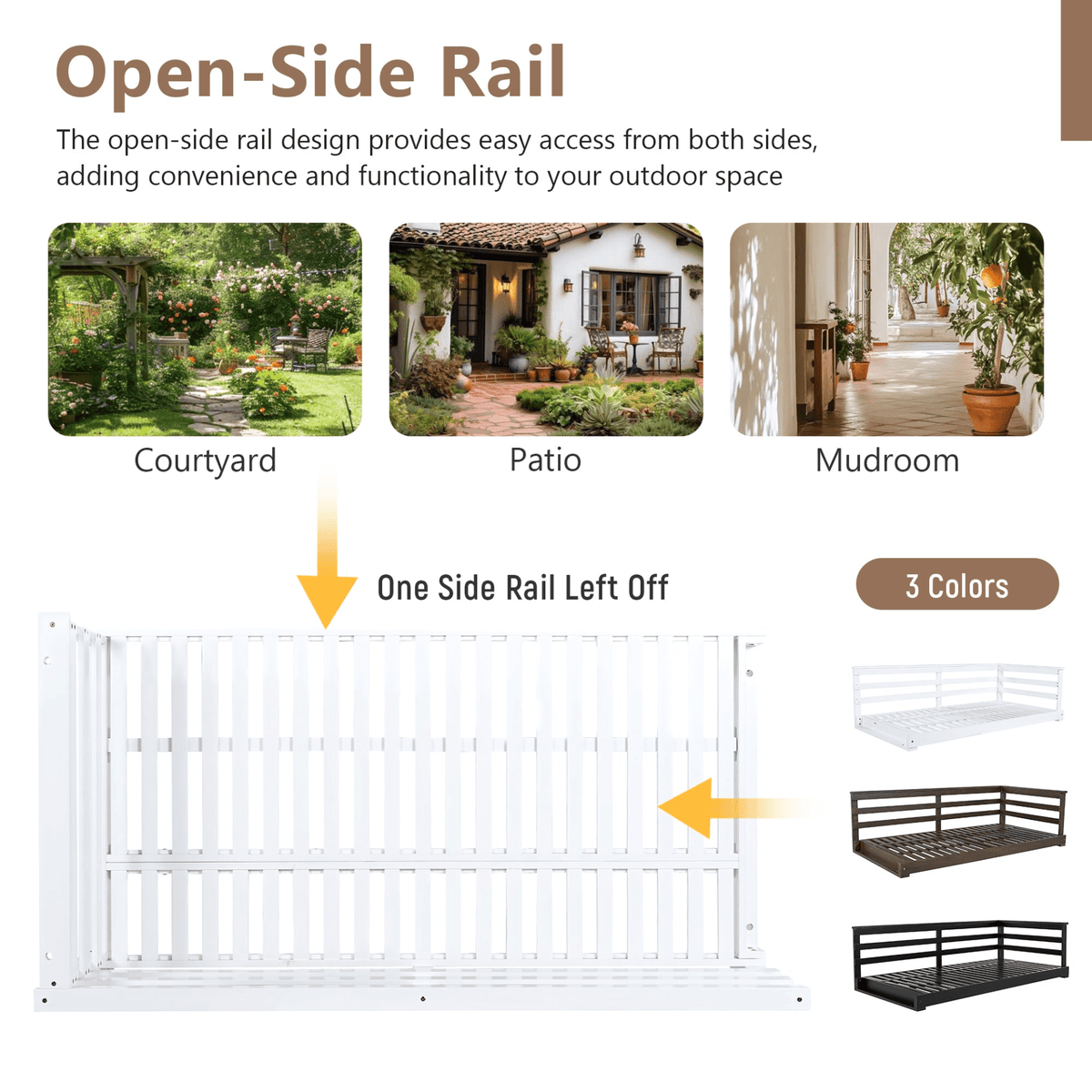 Country Patio Wooden Swing Daybed Porch Swing Frame with Hemp Ropes for Backyard Garden - Mervyns