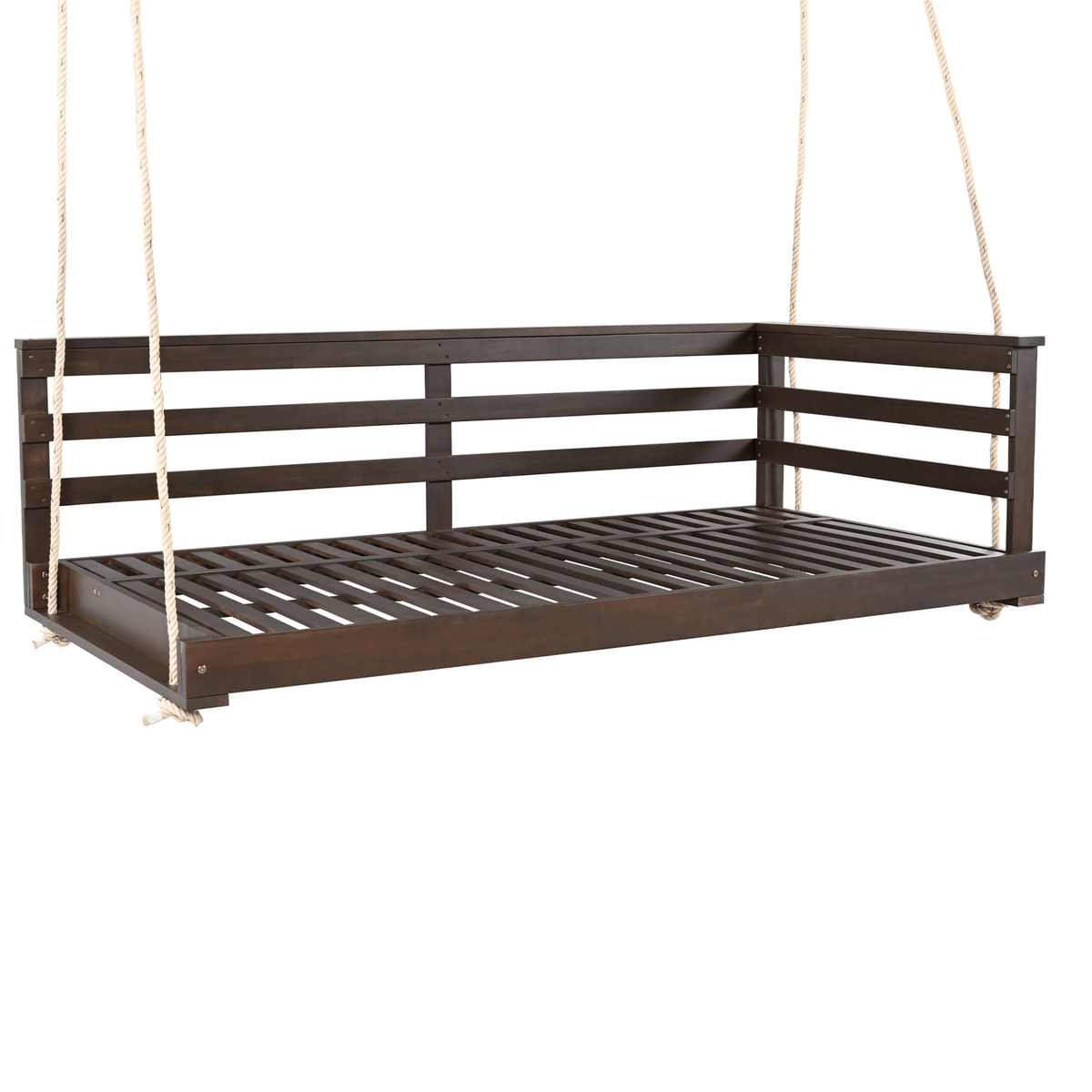 Country Patio Wooden Swing Daybed Porch Swing Frame with Hemp Ropes for Backyard Garden - Mervyns