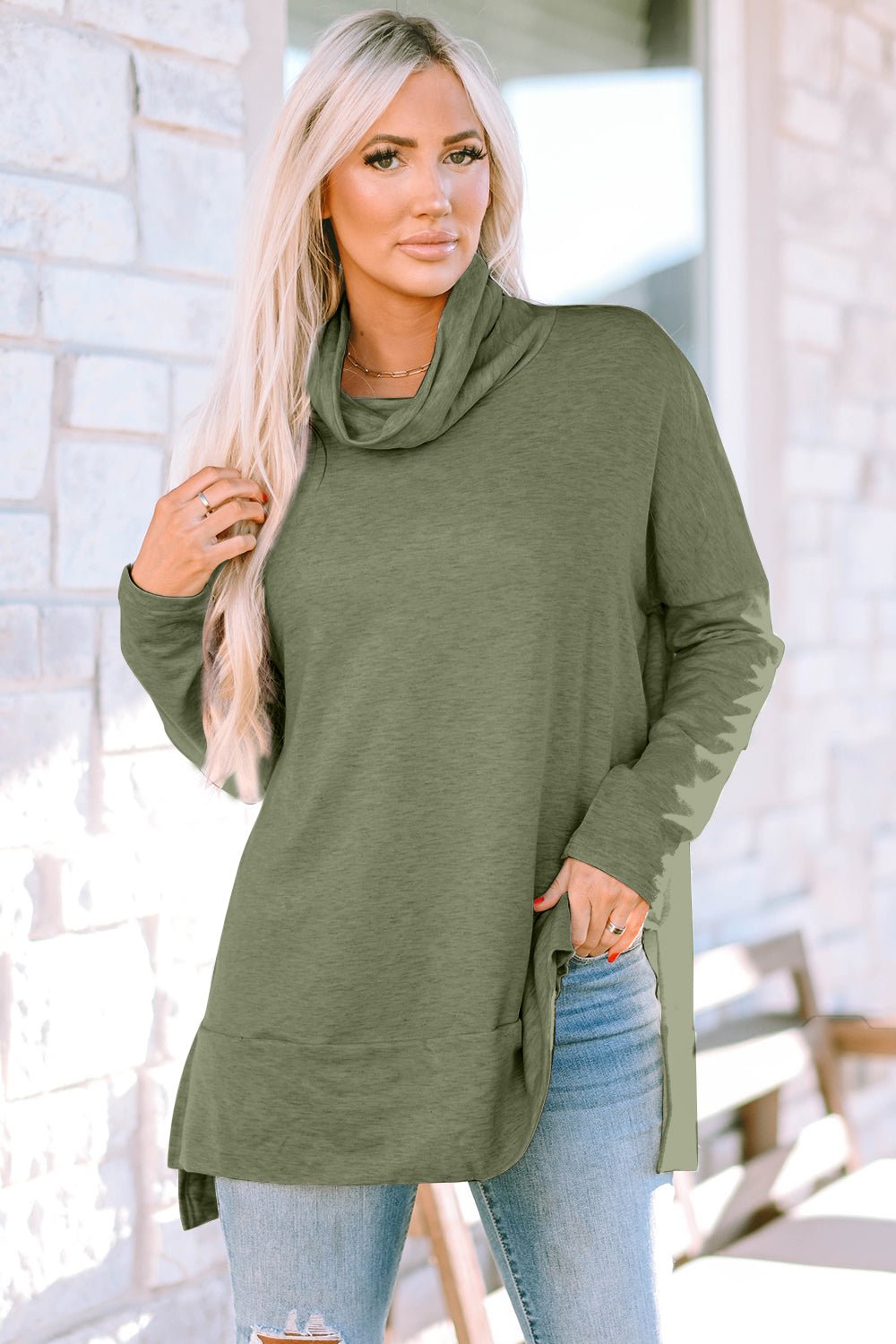 Cowl Neck Long Sleeve Slit Blouse - Mervyns