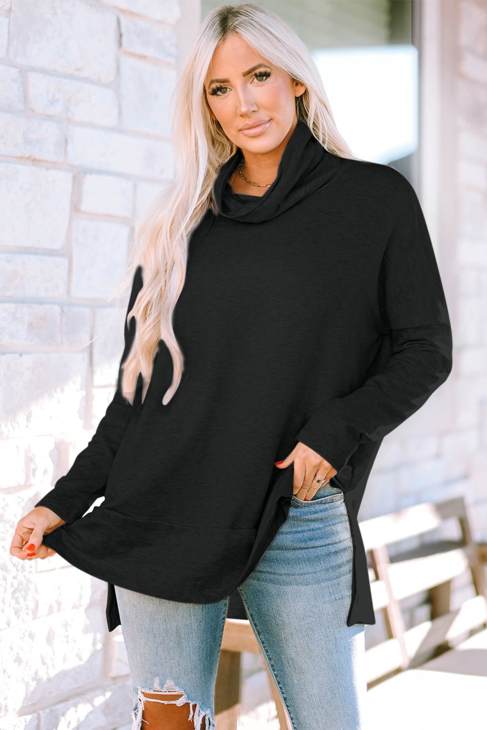 Cowl Neck Long Sleeve Slit Blouse - Mervyns