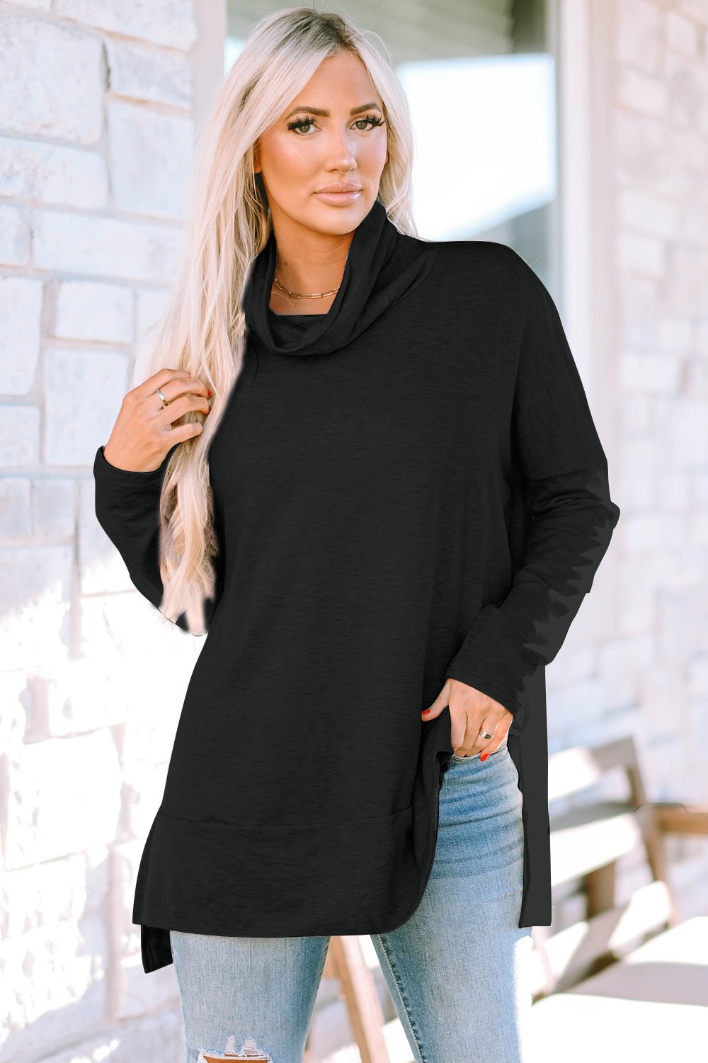 Cowl Neck Long Sleeve Slit Blouse - Mervyns