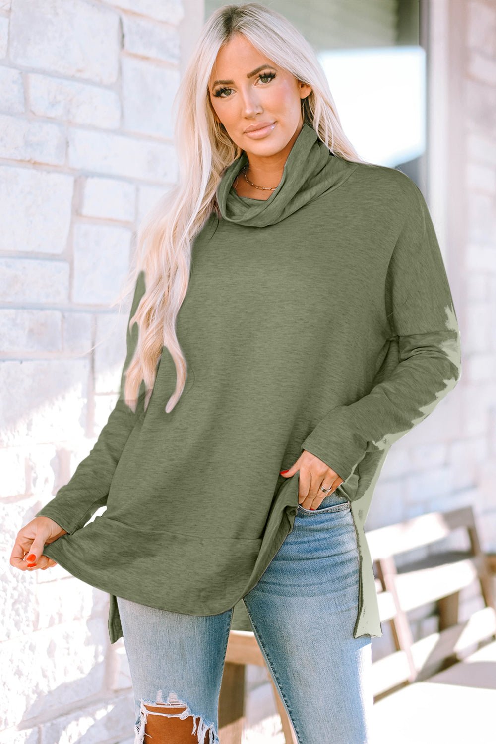 Cowl Neck Long Sleeve Slit Blouse - Mervyns