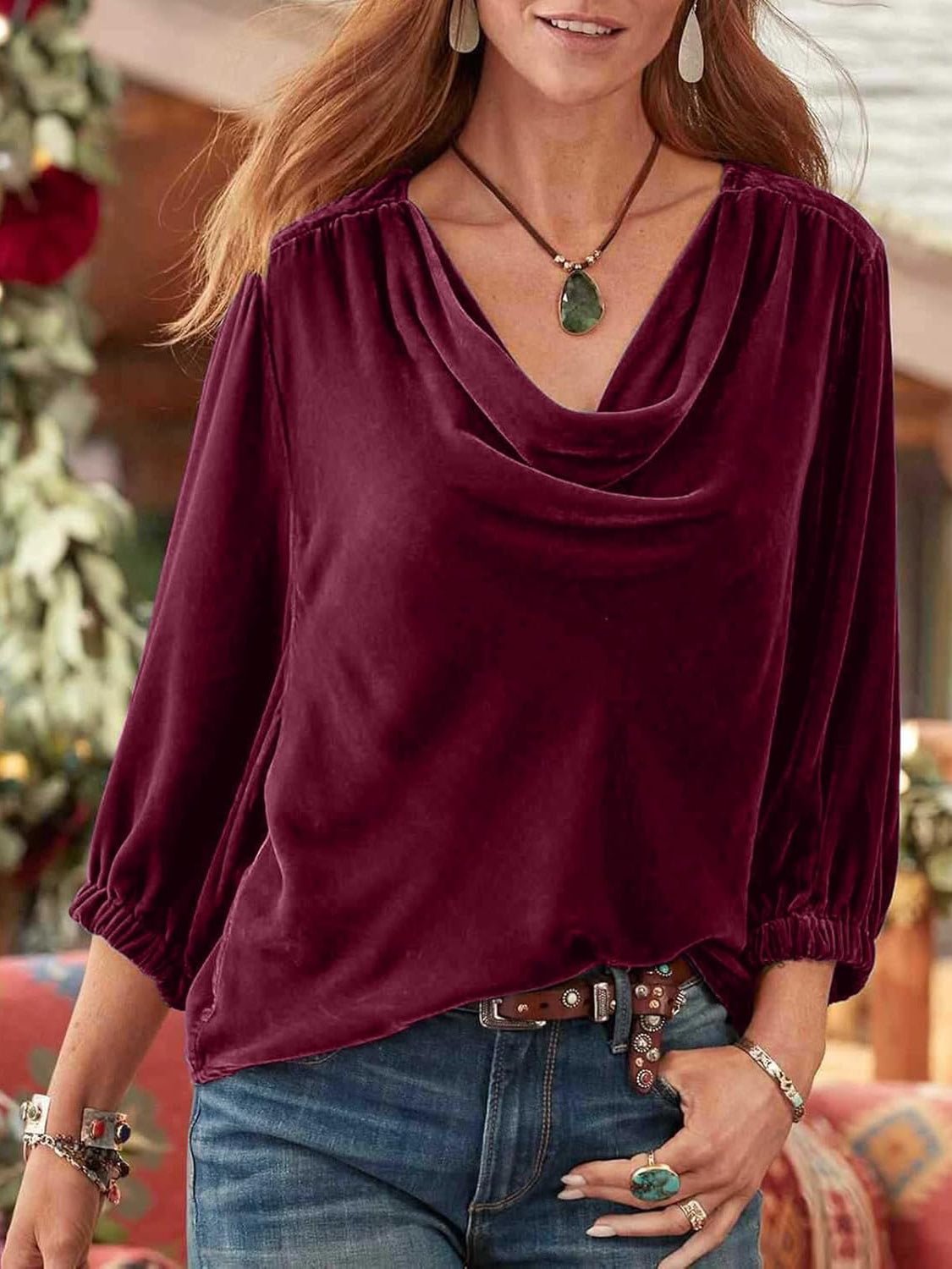 Cowl Neck Three - Quarter Sleeve Top - Mervyns