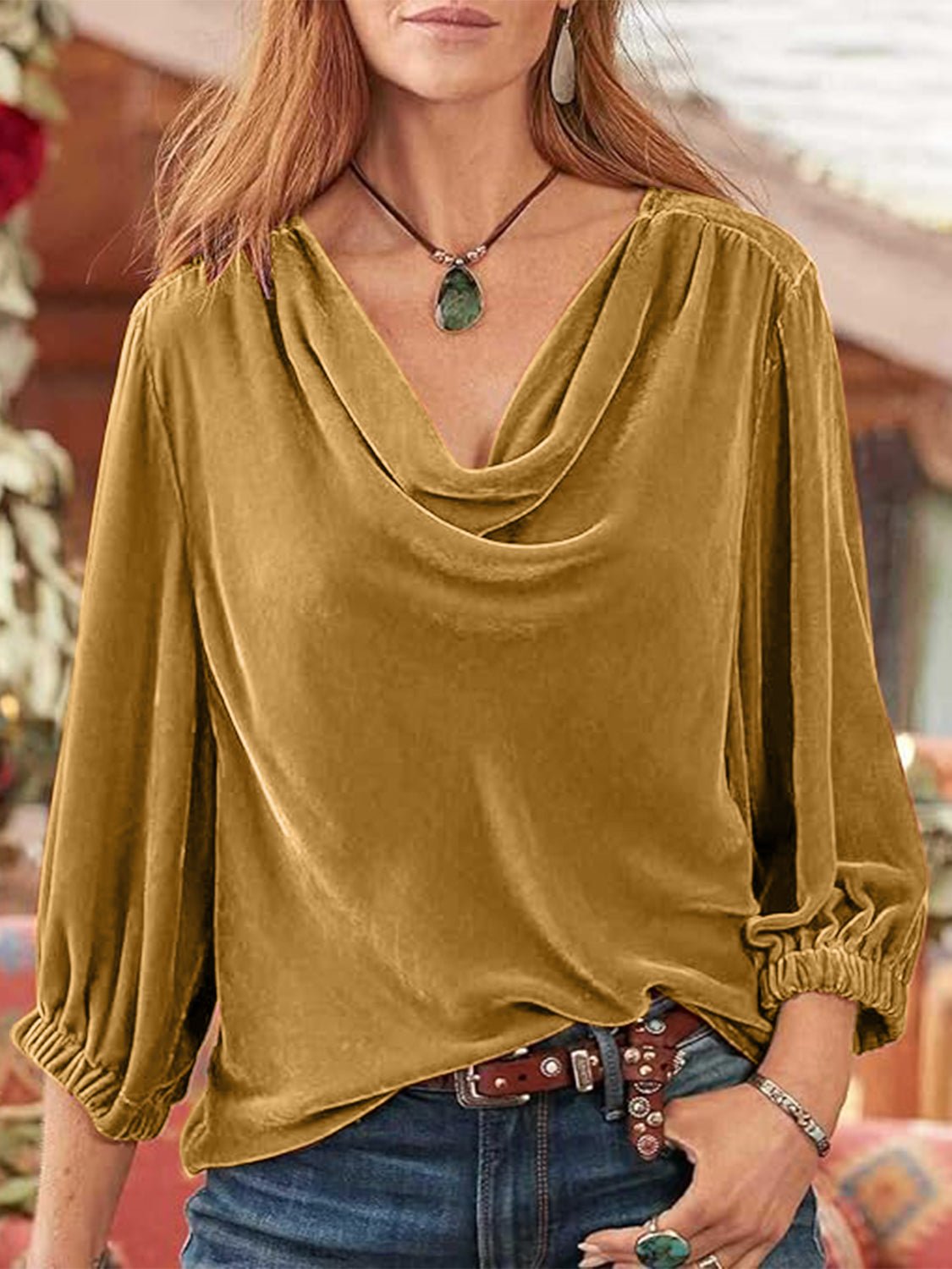 Cowl Neck Three - Quarter Sleeve Top - Mervyns