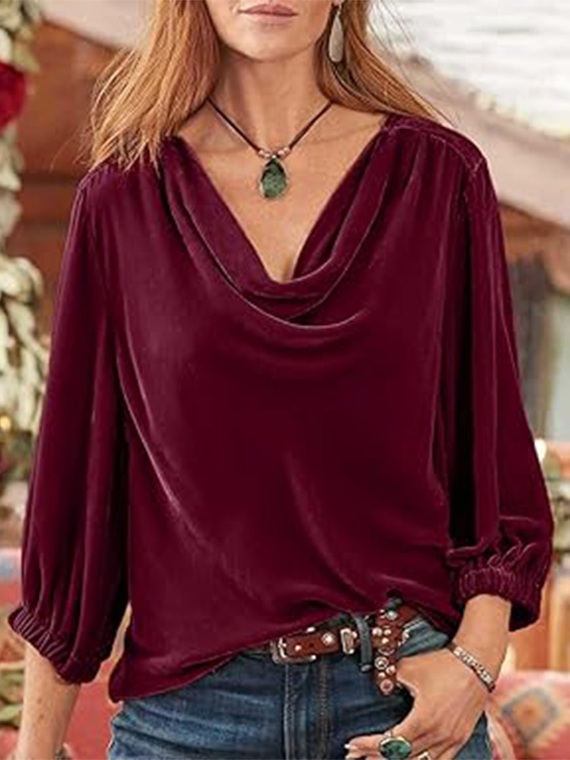 Cowl Neck Three - Quarter Sleeve Top - Mervyns