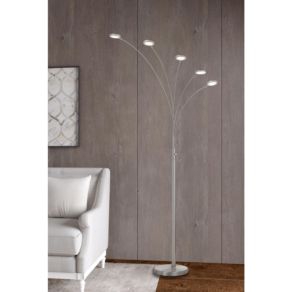 Cremona Integrated 79" LED Metal Arc Floor Lamp in Brushed Steel Finish - Mervyns