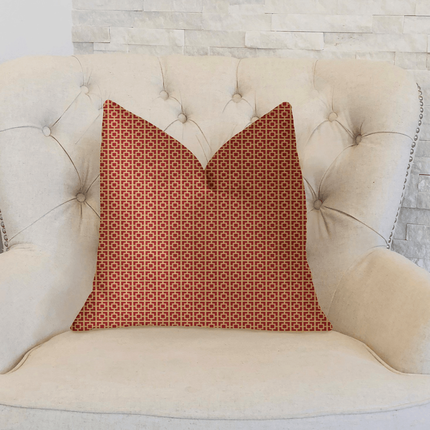 Crimson Square Red and Beige Luxury Throw Pillow - Mervyns