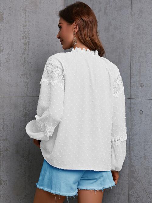 Crochet Tassel Tie Neck Long Sleeve Blouse - Mervyns