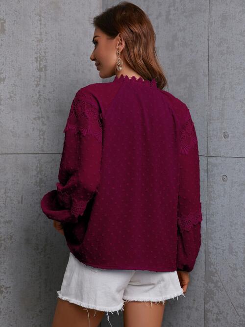 Crochet Tassel Tie Neck Long Sleeve Blouse - Mervyns