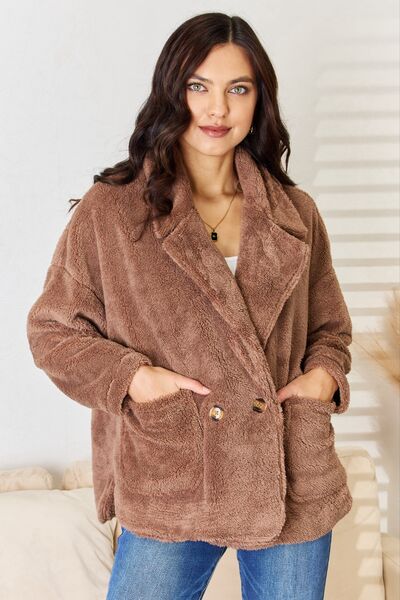 Culture Code Double Breasted Fuzzy Coat - Mervyns