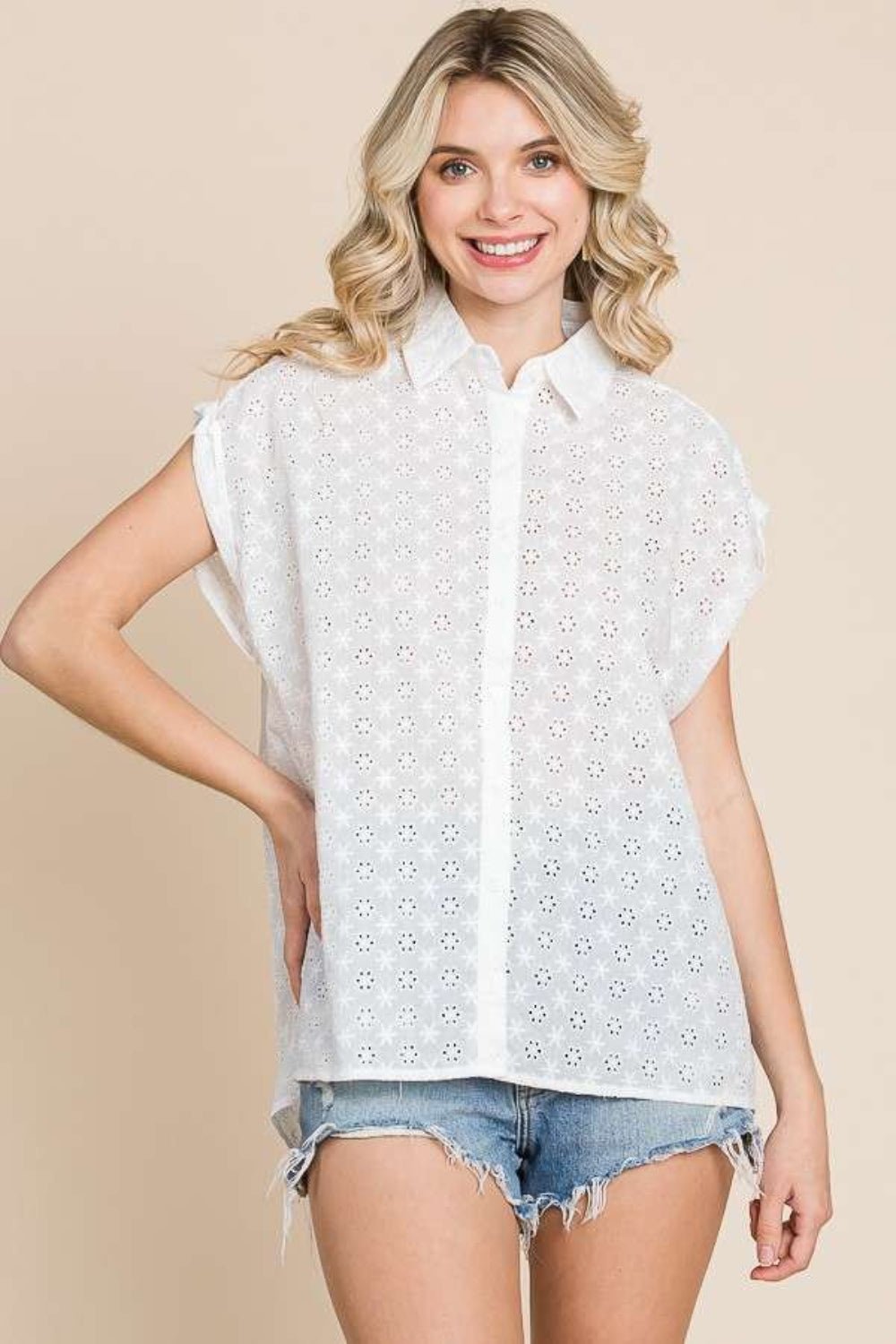 Culture Code Eyelet Crisscross Back Button Up Shirt - Mervyns