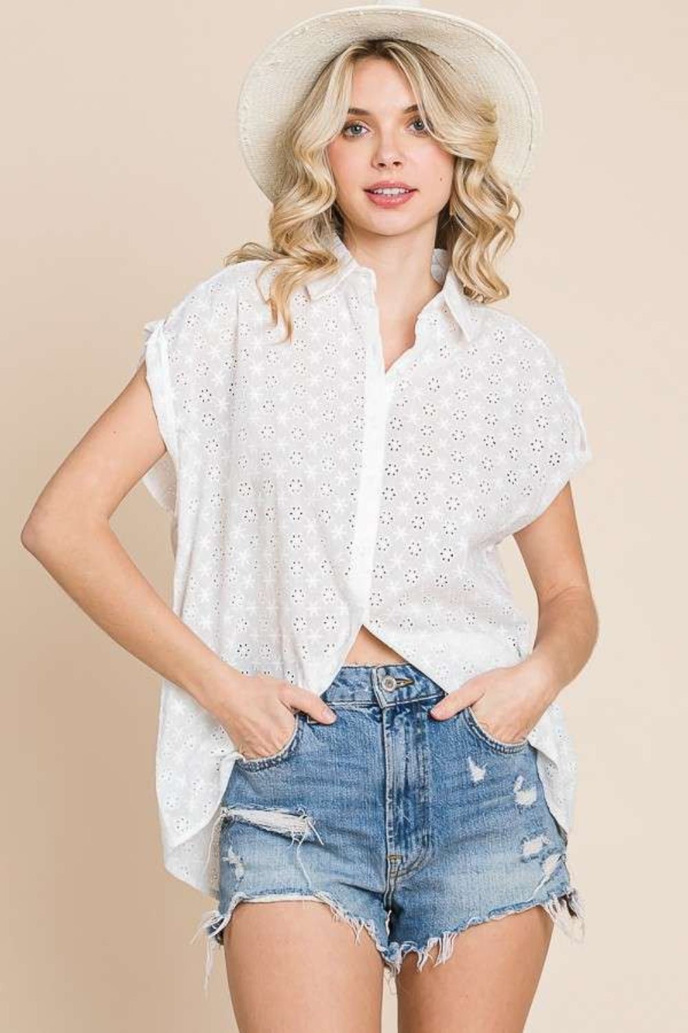 Culture Code Eyelet Crisscross Back Button Up Shirt - Mervyns