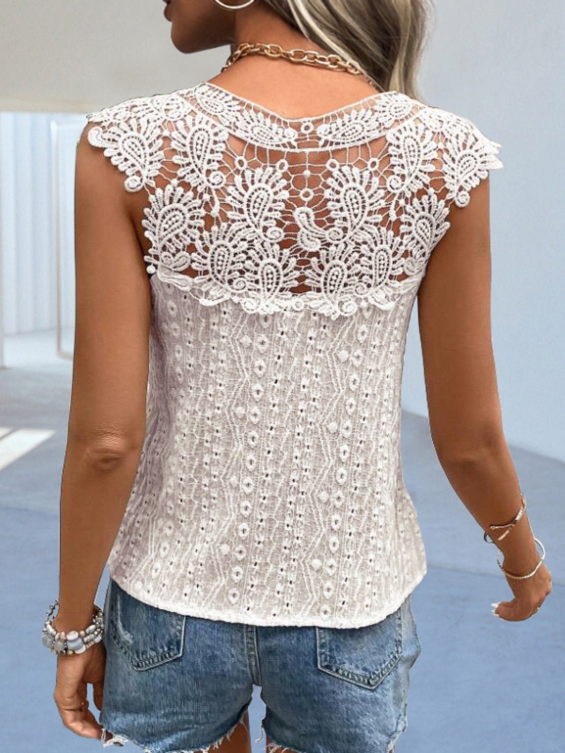 Cutout Lace Detail Notched Blouse - Mervyns