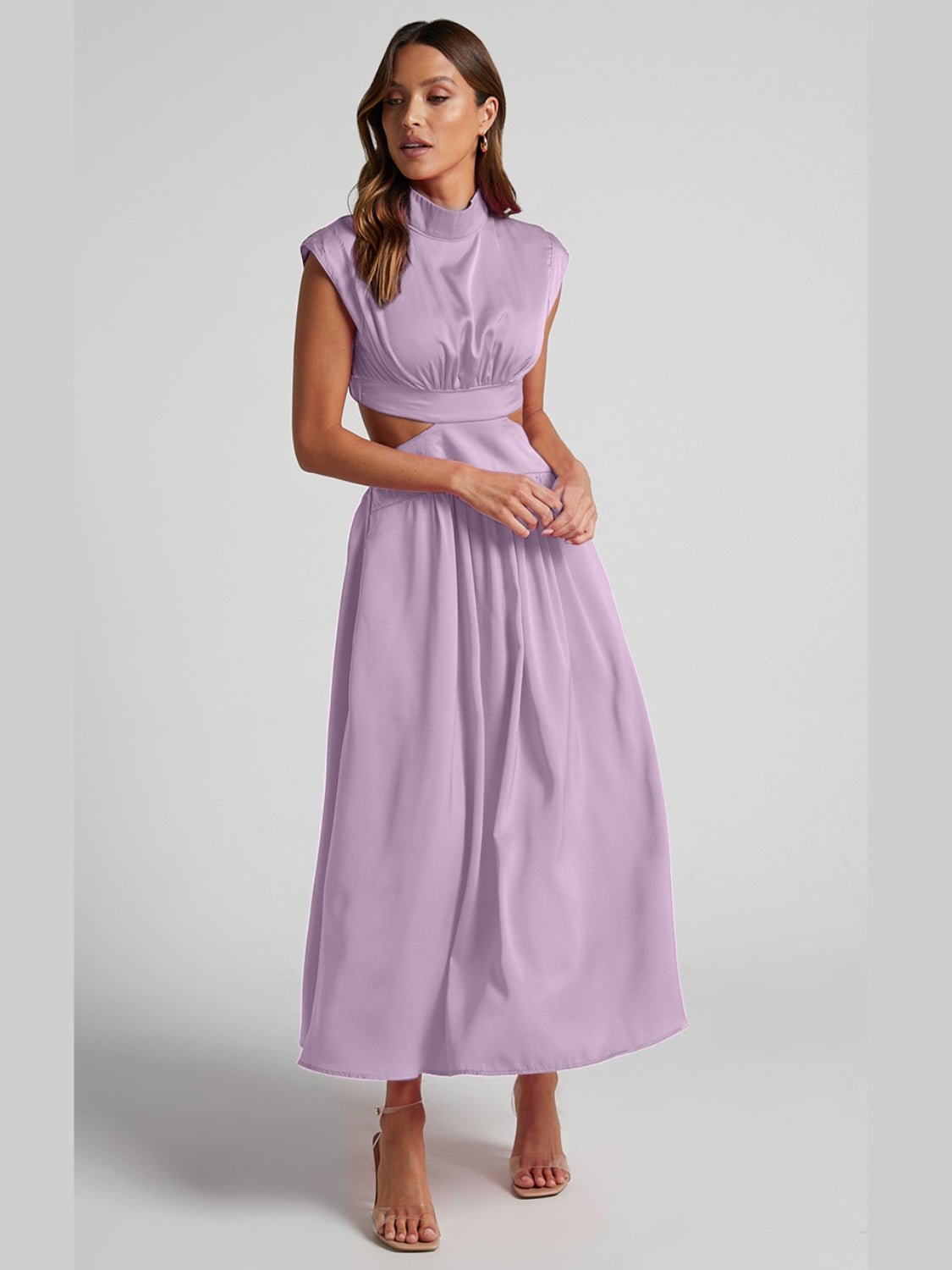 Cutout Mock Neck Sleeveless Ruched Dress - Mervyns