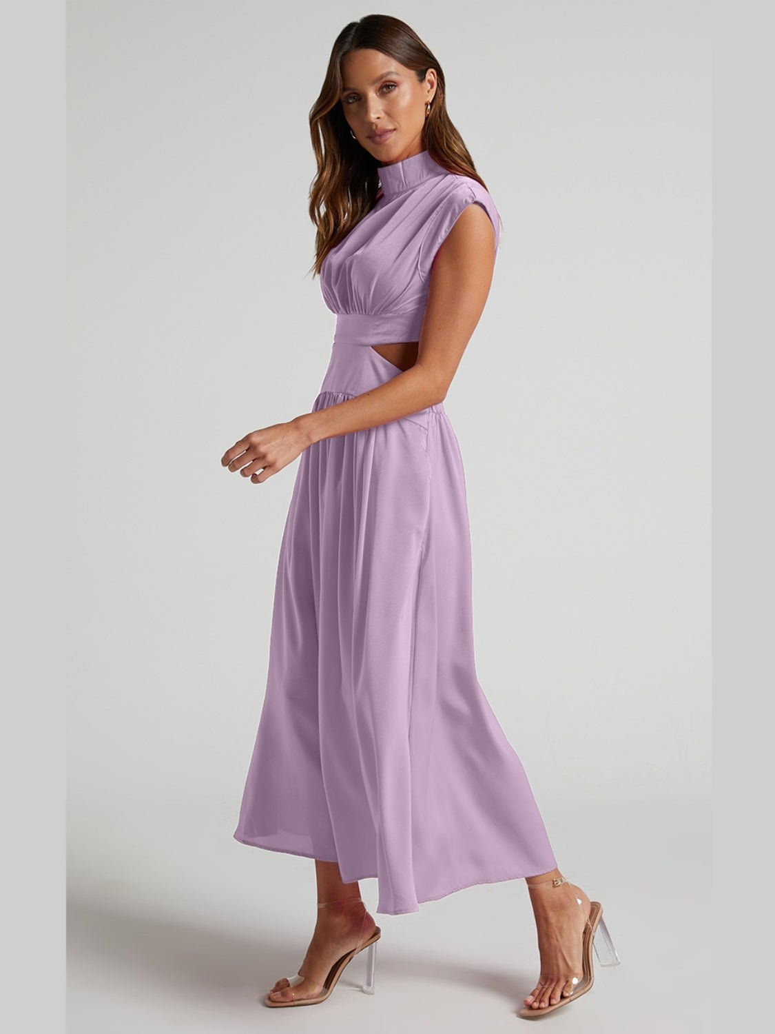 Cutout Mock Neck Sleeveless Ruched Dress - Mervyns