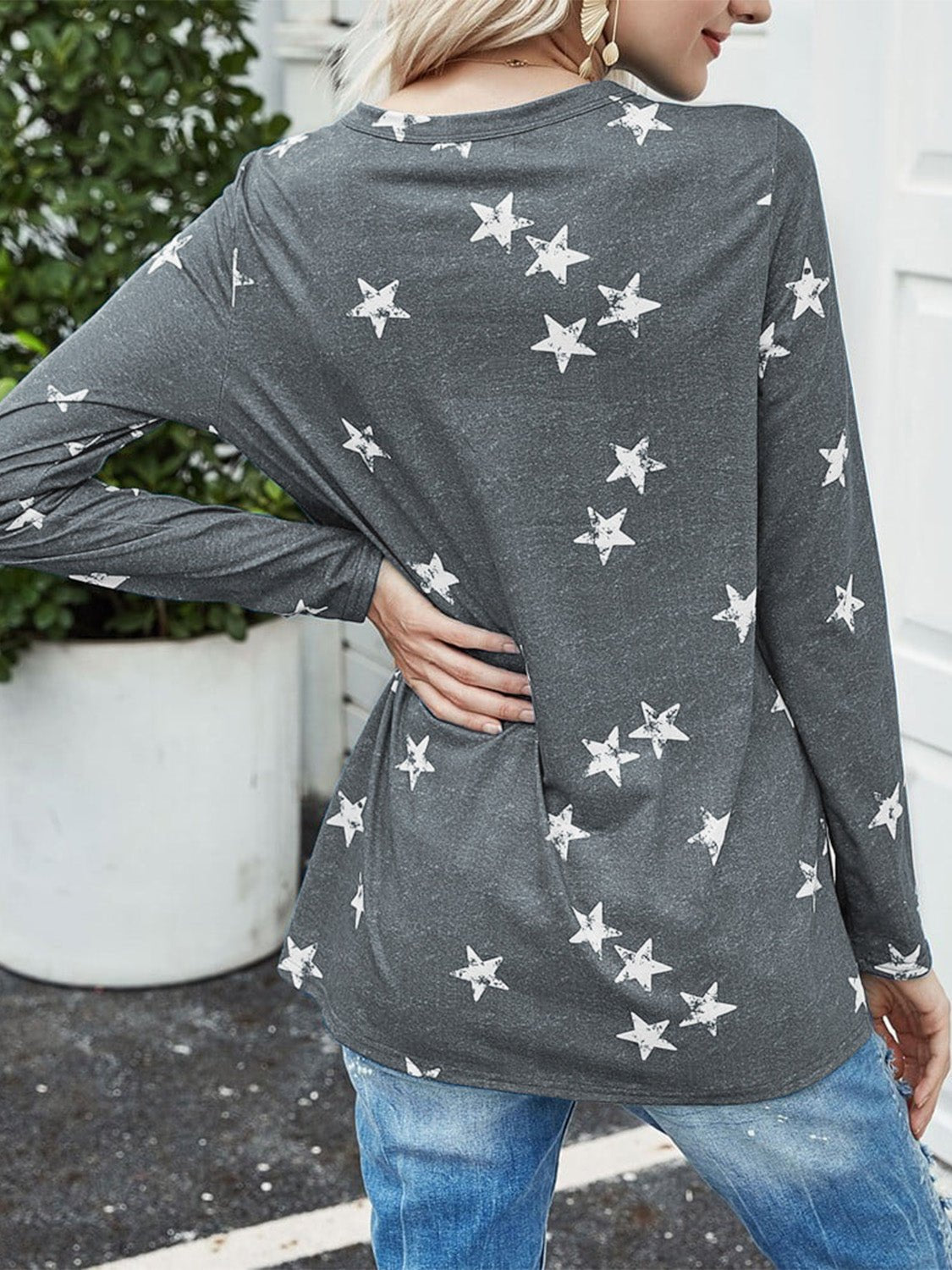 Cutout Round Neck Long Sleeve T-Shirt - Mervyns