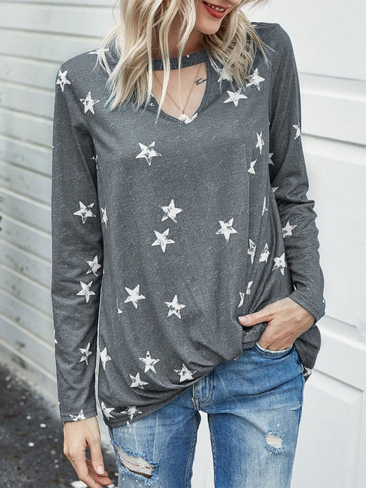 Cutout Round Neck Long Sleeve T-Shirt - Mervyns