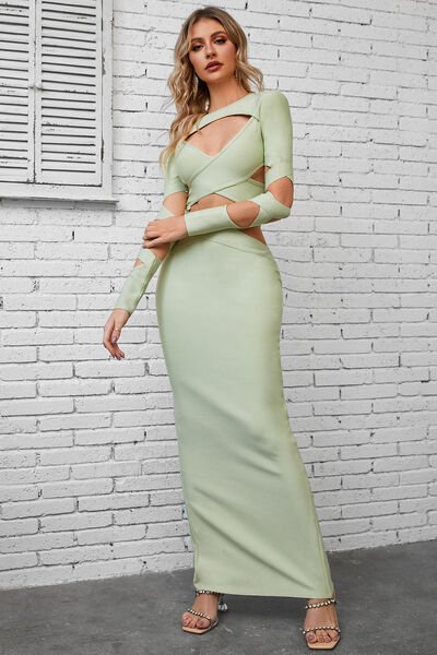 Cutout Round Neck Maxi Wrap Dress - Mervyns