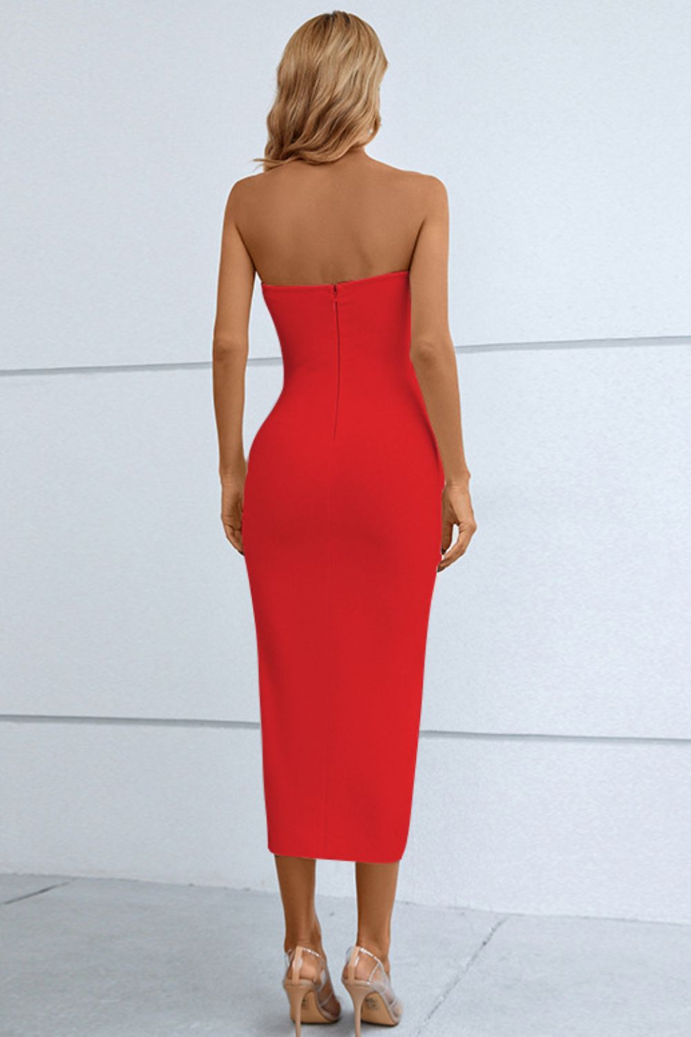 Cutout Strapless Drawstring Detail Split Bandage Dress - Mervyns