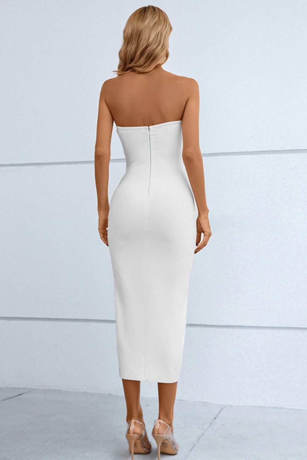 Cutout Strapless Drawstring Detail Split Bandage Dress - Mervyns