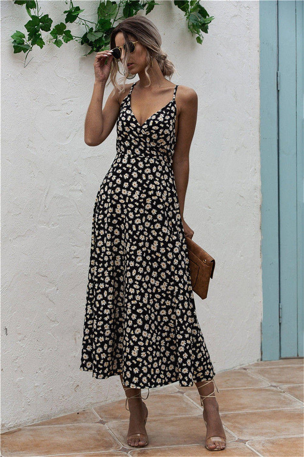 Daisy Print Surplice Midi Cami Dress - Mervyns