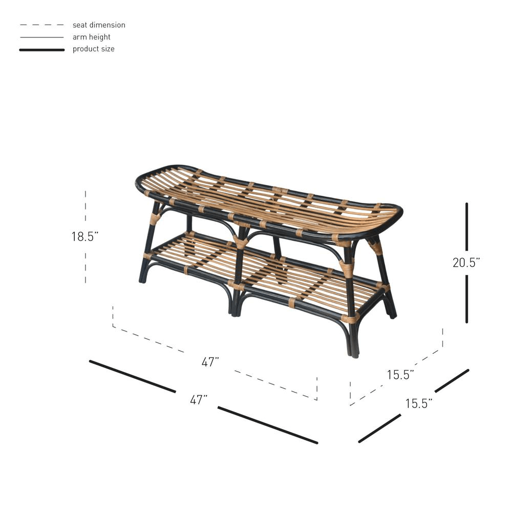 Damara Rattan Bench w/ Shelf, Black - Mervyns