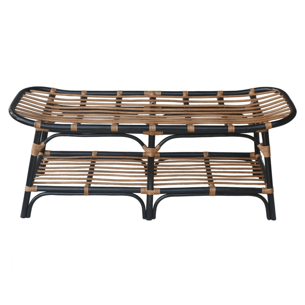 Damara Rattan Bench w/ Shelf, Black - Mervyns