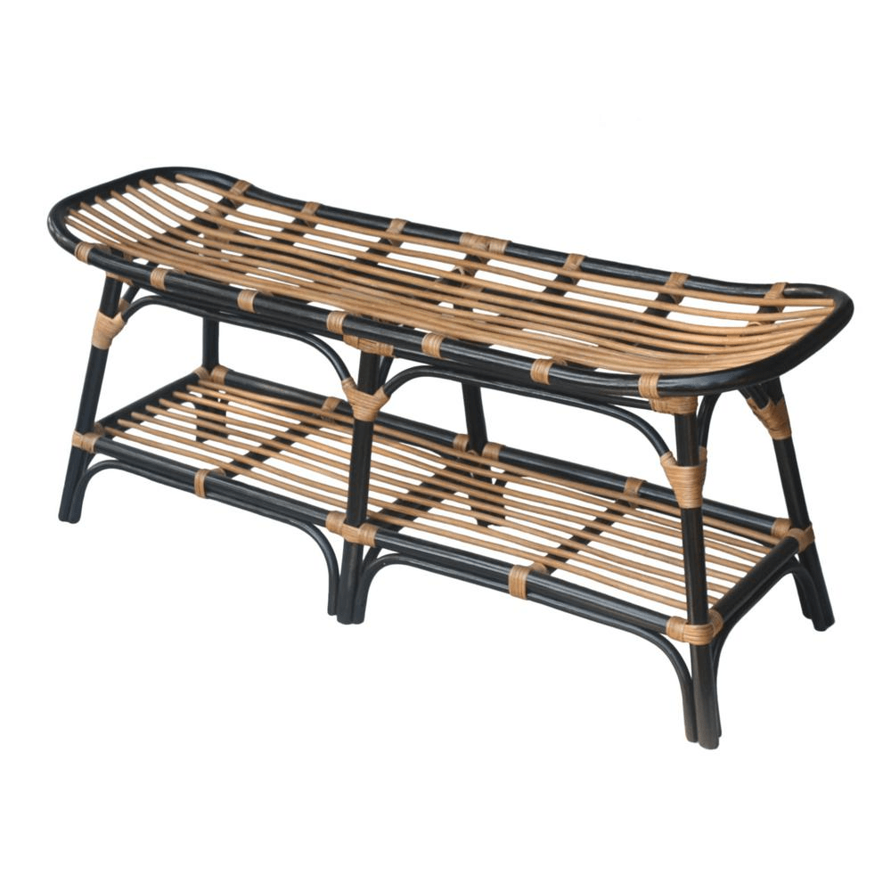 Damara Rattan Bench w/ Shelf, Black - Mervyns