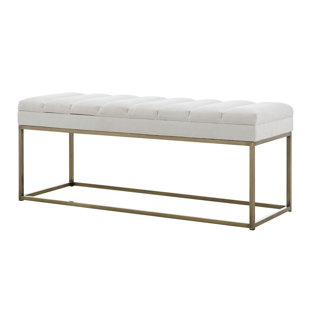 Darius Fabric Bench in White - Mervyns