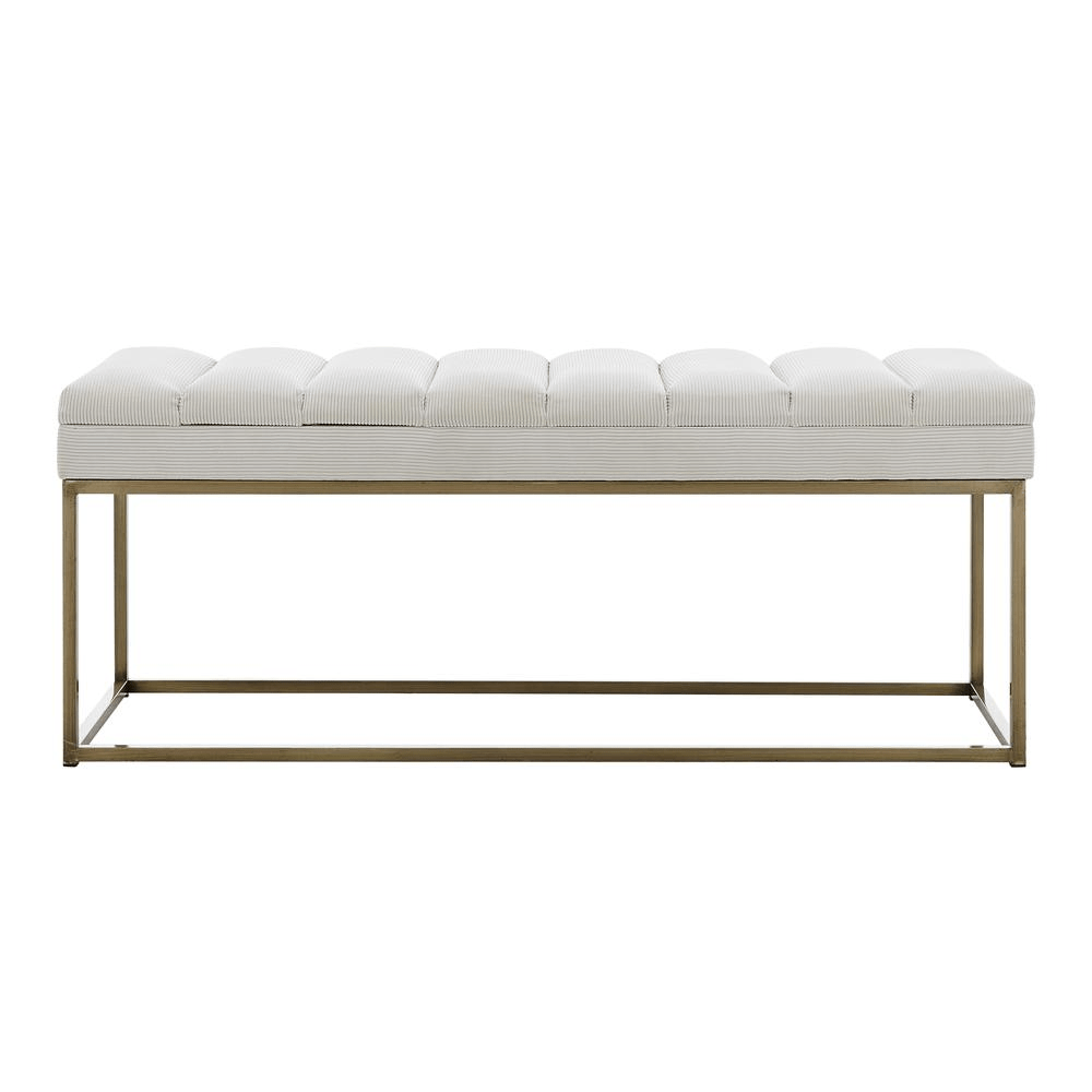 Darius Fabric Bench in White - Mervyns