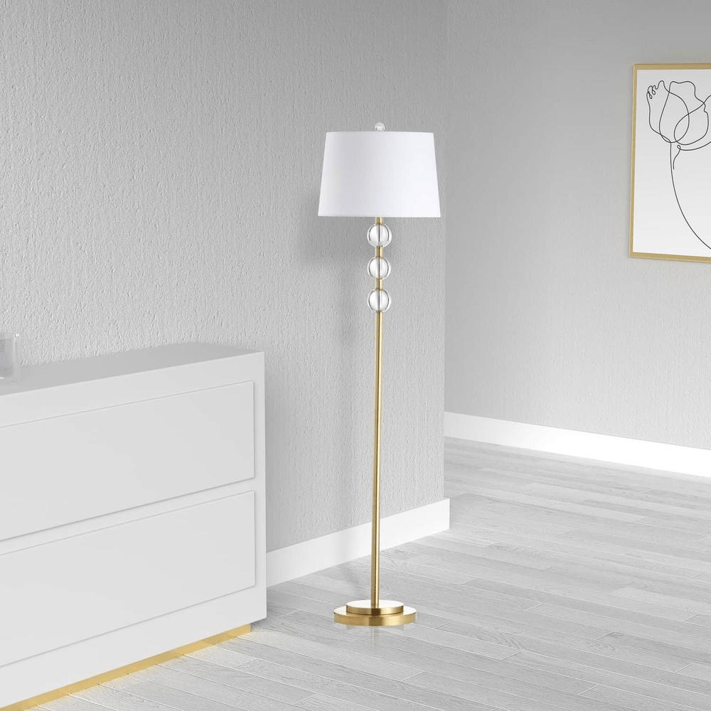 Davina 1LT Crystal Floor Lamp, AGB w/ White Shade - Mervyns