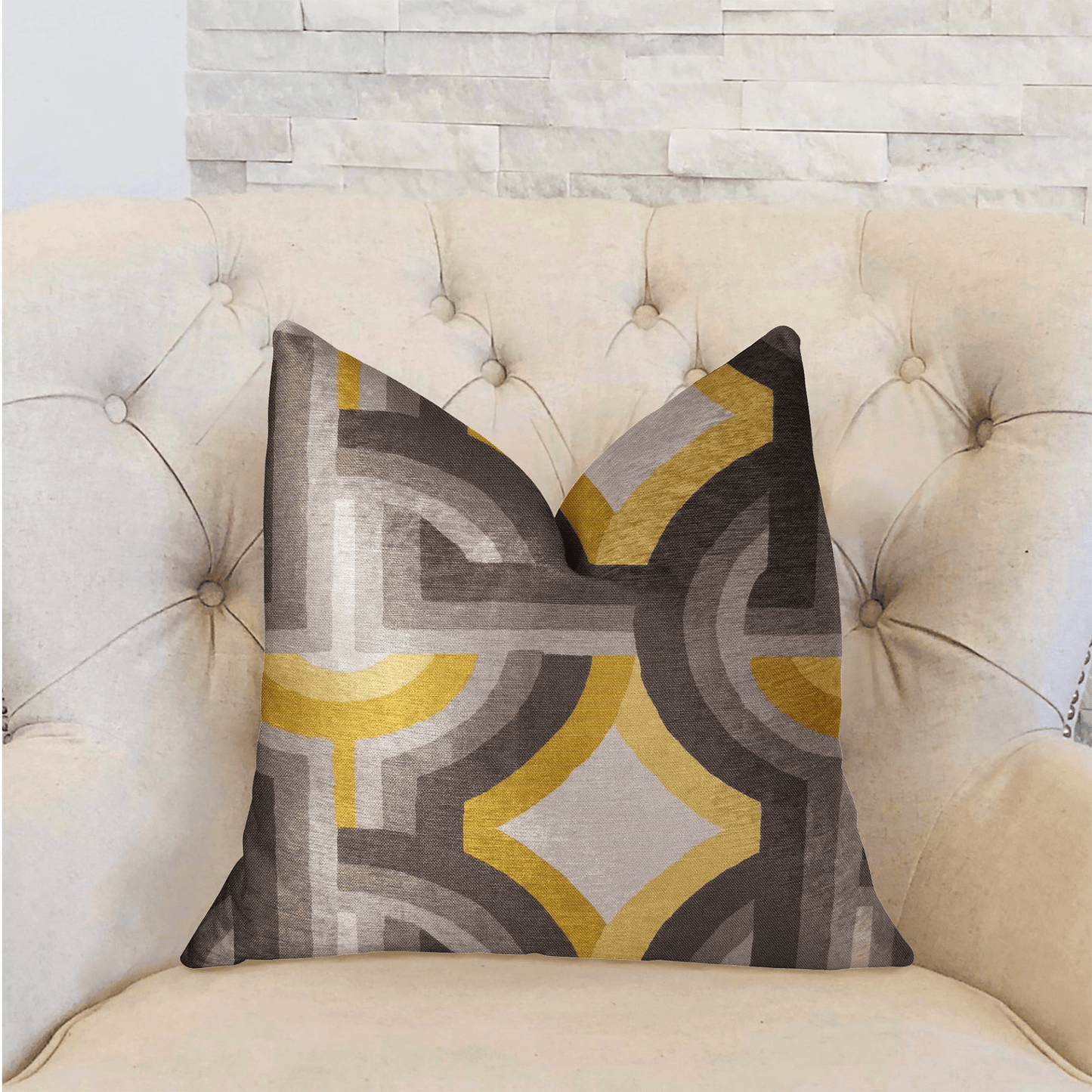 Delightful Chain Yellow, Beige and Gray Luxury Throw Pillow - Mervyns