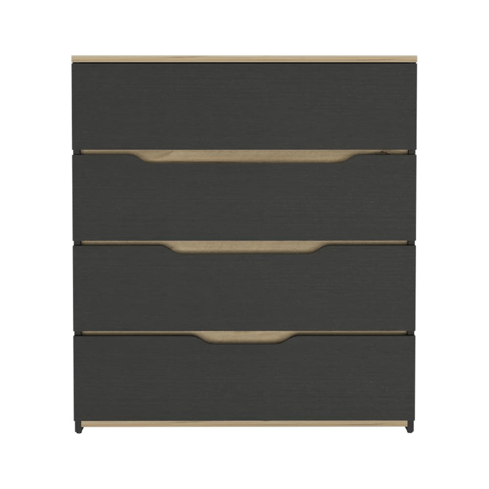 DEPOT E - SHOP Aralia Drawer Dresser - Four Drawers, Countertop - Black/Light Oak, For Bedroom - Mervyns