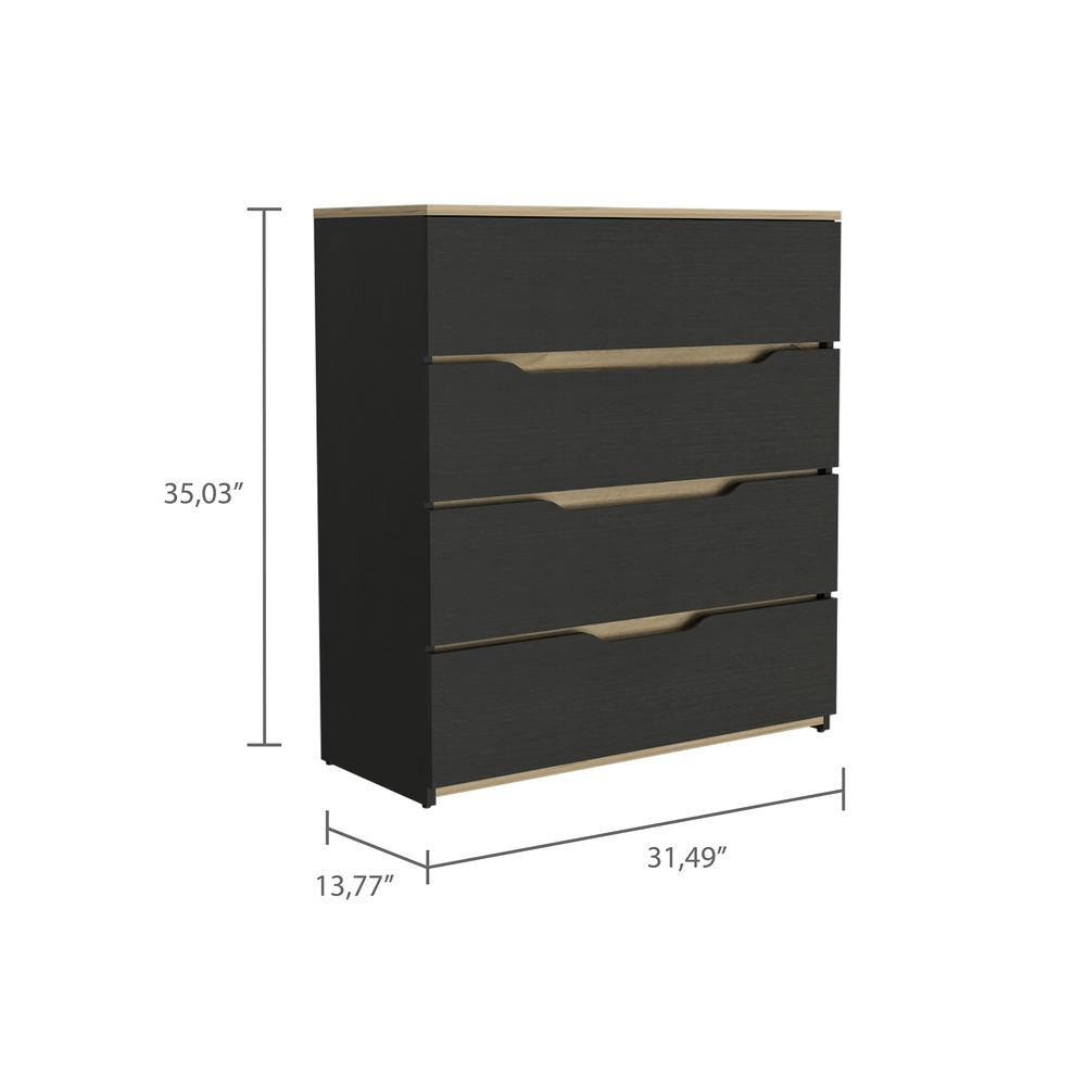 DEPOT E - SHOP Aralia Drawer Dresser - Four Drawers, Countertop - Black/Light Oak, For Bedroom - Mervyns