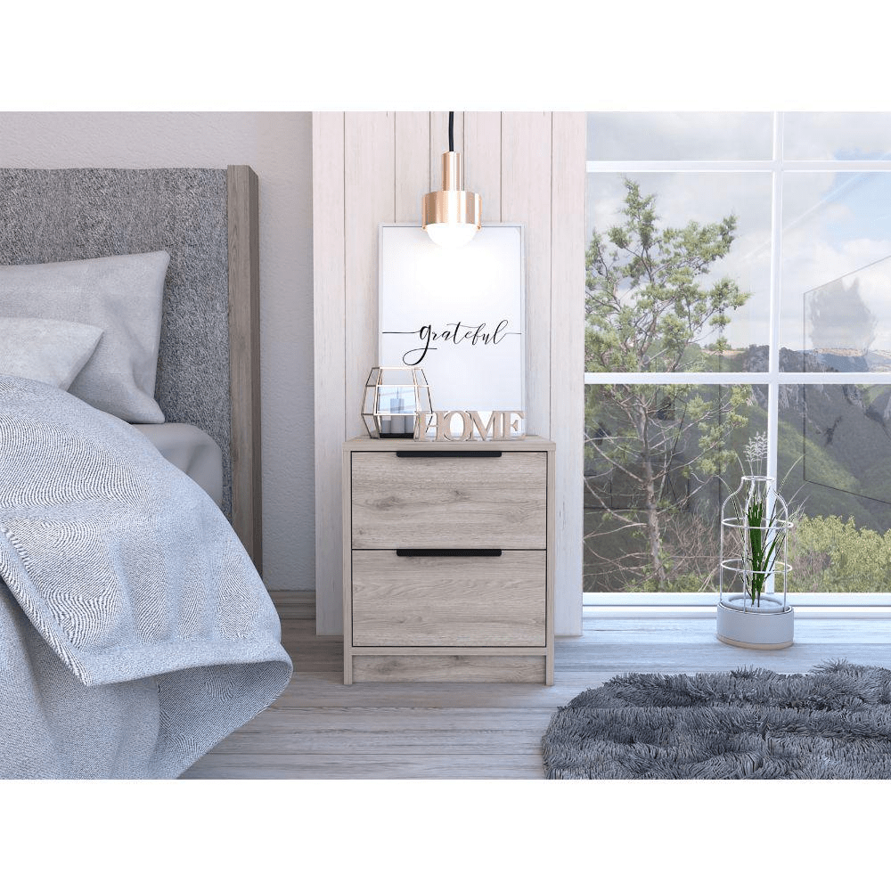 DEPOT E - SHOP Egeo Night Stand, Two Drawers, Countertop, Light Grey, For Bedroom - Mervyns