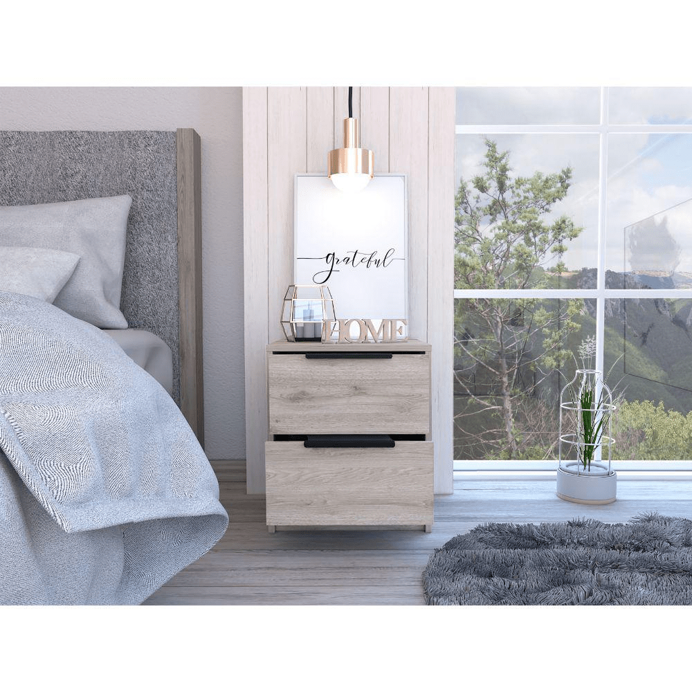 DEPOT E - SHOP Egeo Night Stand, Two Drawers, Countertop, Light Grey, For Bedroom - Mervyns