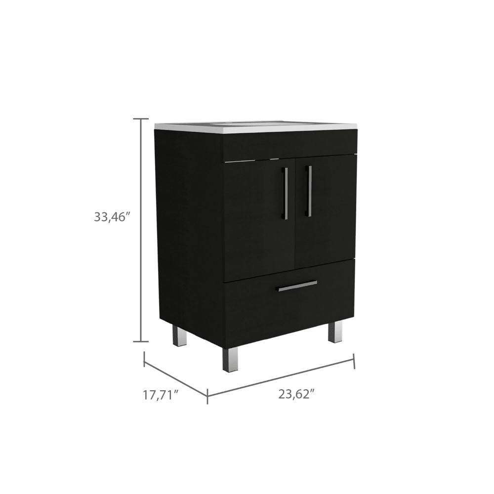 DEPOT E-SHOP Essential Single Bathroom Vanity, One Draw, Two-Door Cabinet, Four Legs-Black, For Bathroom - Mervyns