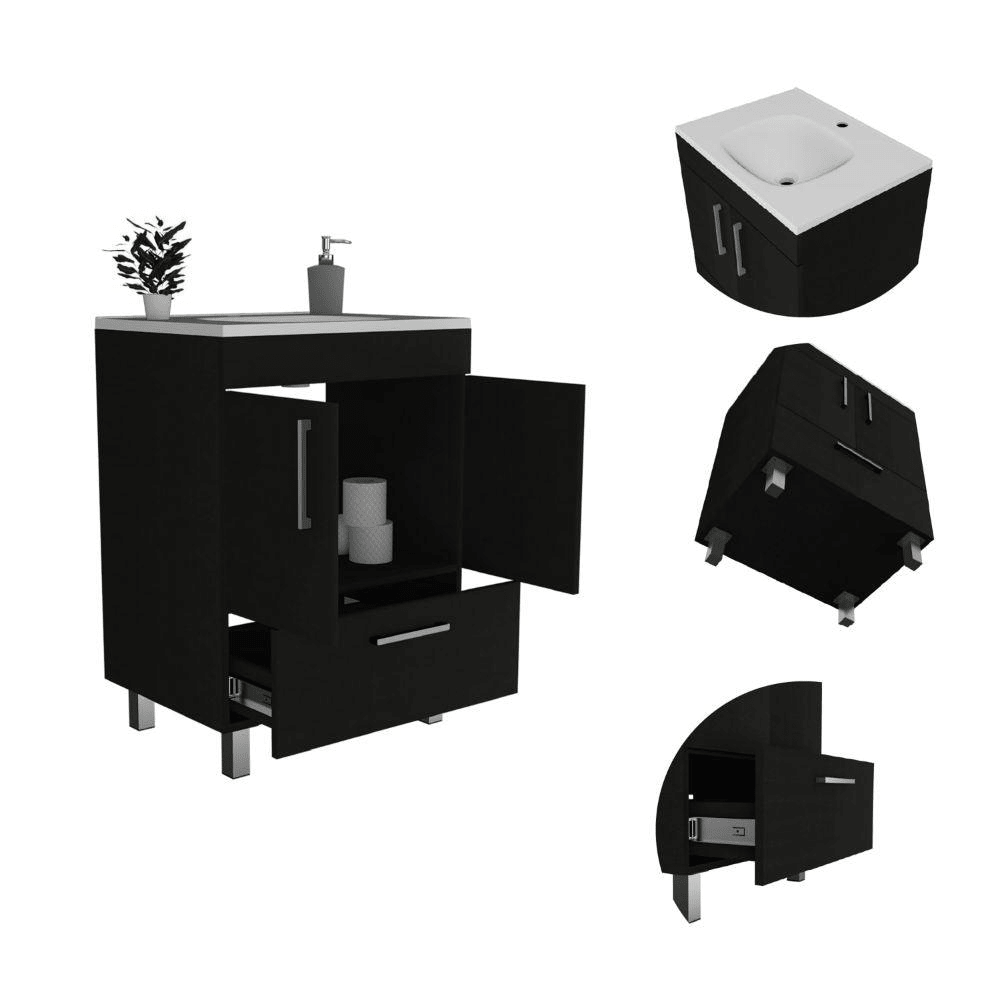 DEPOT E-SHOP Essential Single Bathroom Vanity, One Draw, Two-Door Cabinet, Four Legs-Black, For Bathroom - Mervyns