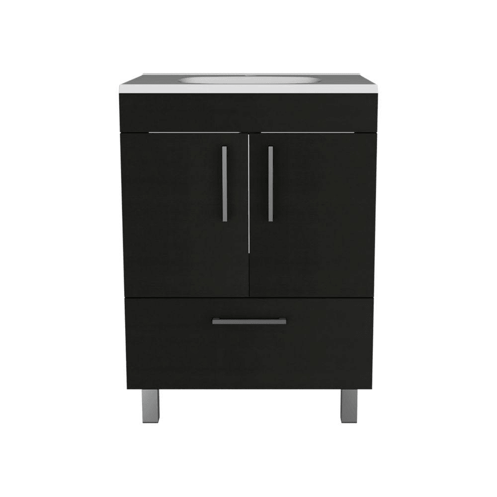 DEPOT E-SHOP Essential Single Bathroom Vanity, One Draw, Two-Door Cabinet, Four Legs-Black, For Bathroom - Mervyns