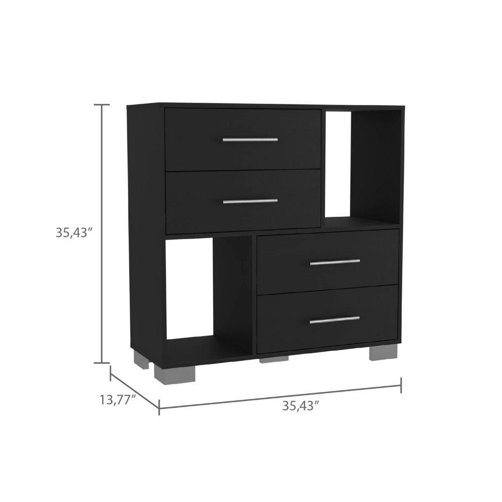 DEPOT E - SHOP Fountain Dresser, Two Open Shelves, Four Drawers - Black, For Bedroom - Mervyns