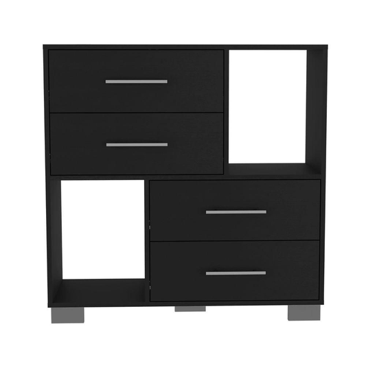 DEPOT E - SHOP Fountain Dresser, Two Open Shelves, Four Drawers - Black, For Bedroom - Mervyns