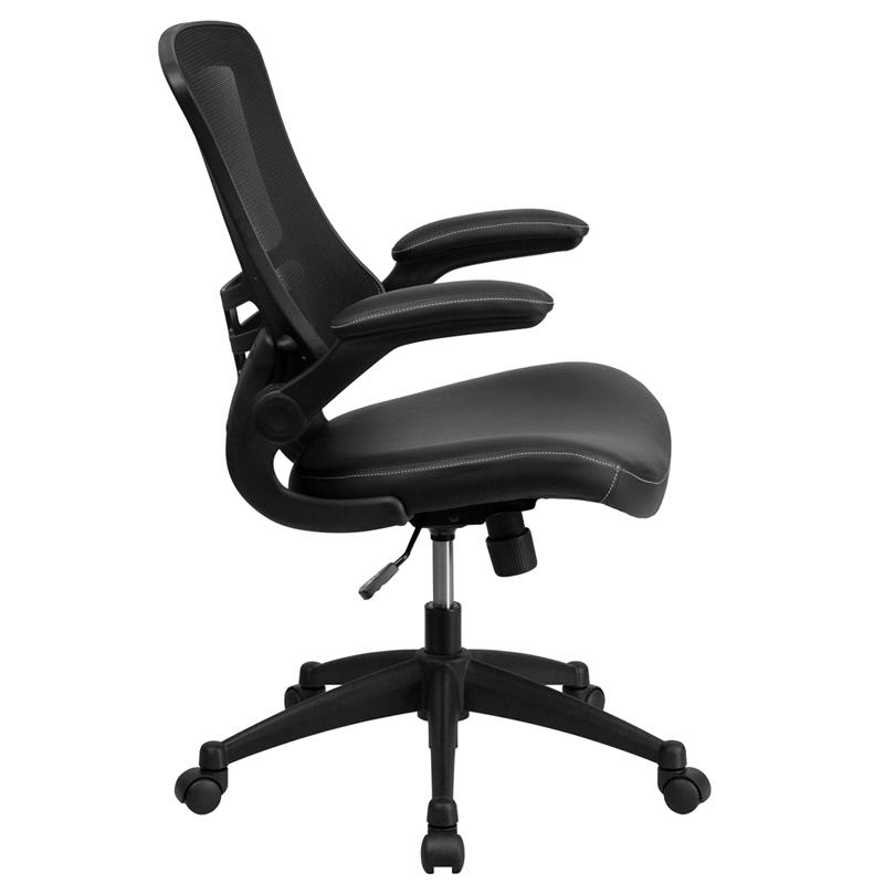 Desk Chair with Wheels | Swivel Chair with Mid - Back Black Mesh and LeatherSoft Seat for Home Office and Desk - Mervyns