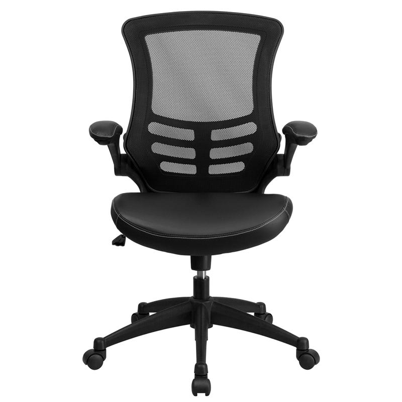 Desk Chair with Wheels | Swivel Chair with Mid - Back Black Mesh and LeatherSoft Seat for Home Office and Desk - Mervyns